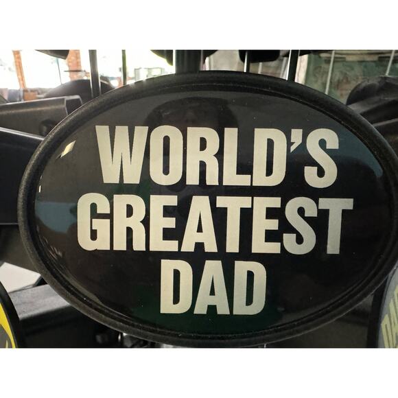 New Black White World's Greatest Plastic Trailer Tow Hitch Cover - Picture 1 of 2